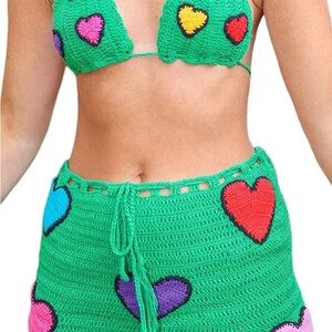 Colorful Crochet Heart Bikini Set
